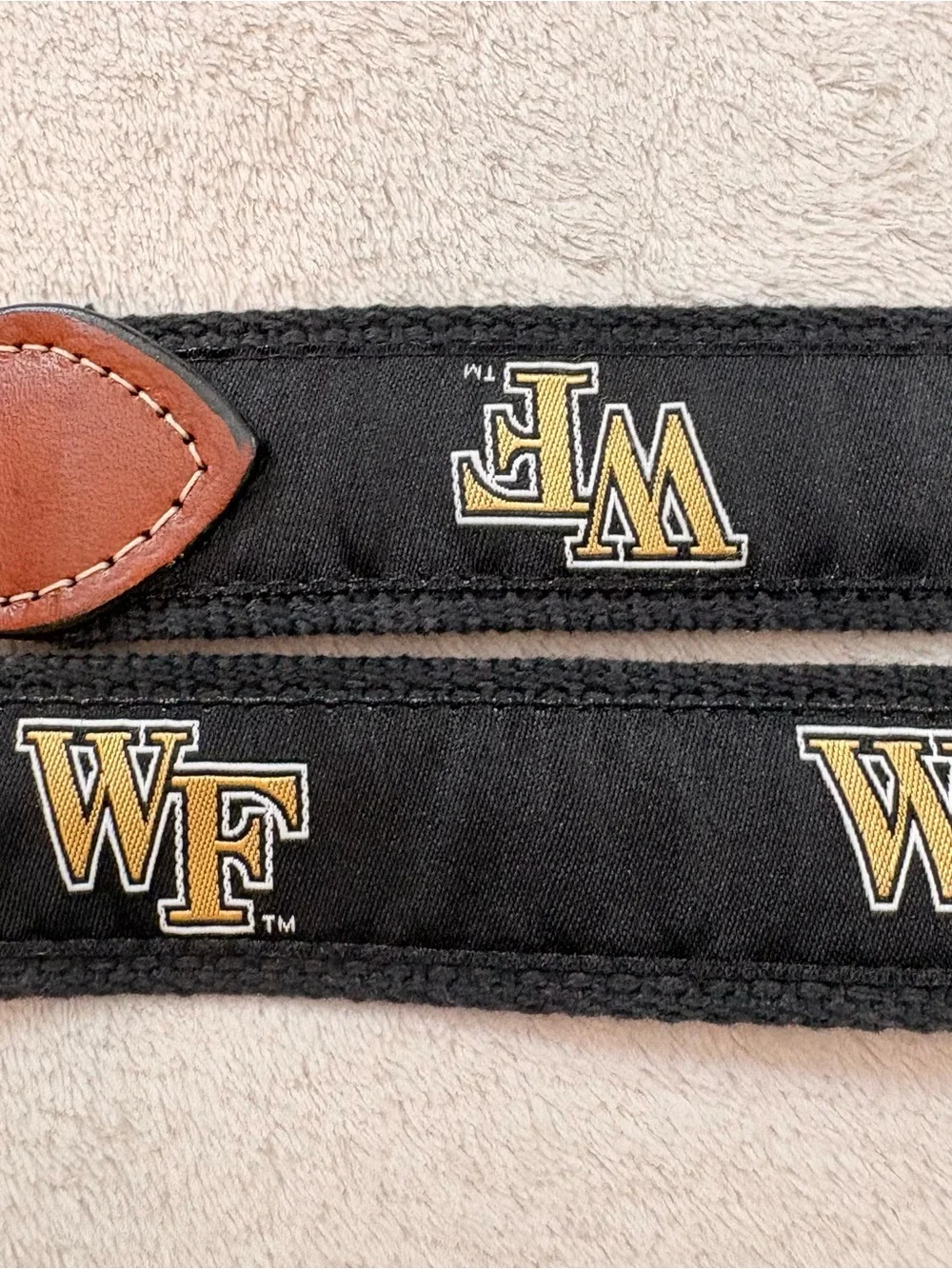 Wake Forest Men's Black Webbed Belt Brown Leather Trim Brass Buckle Sz 36